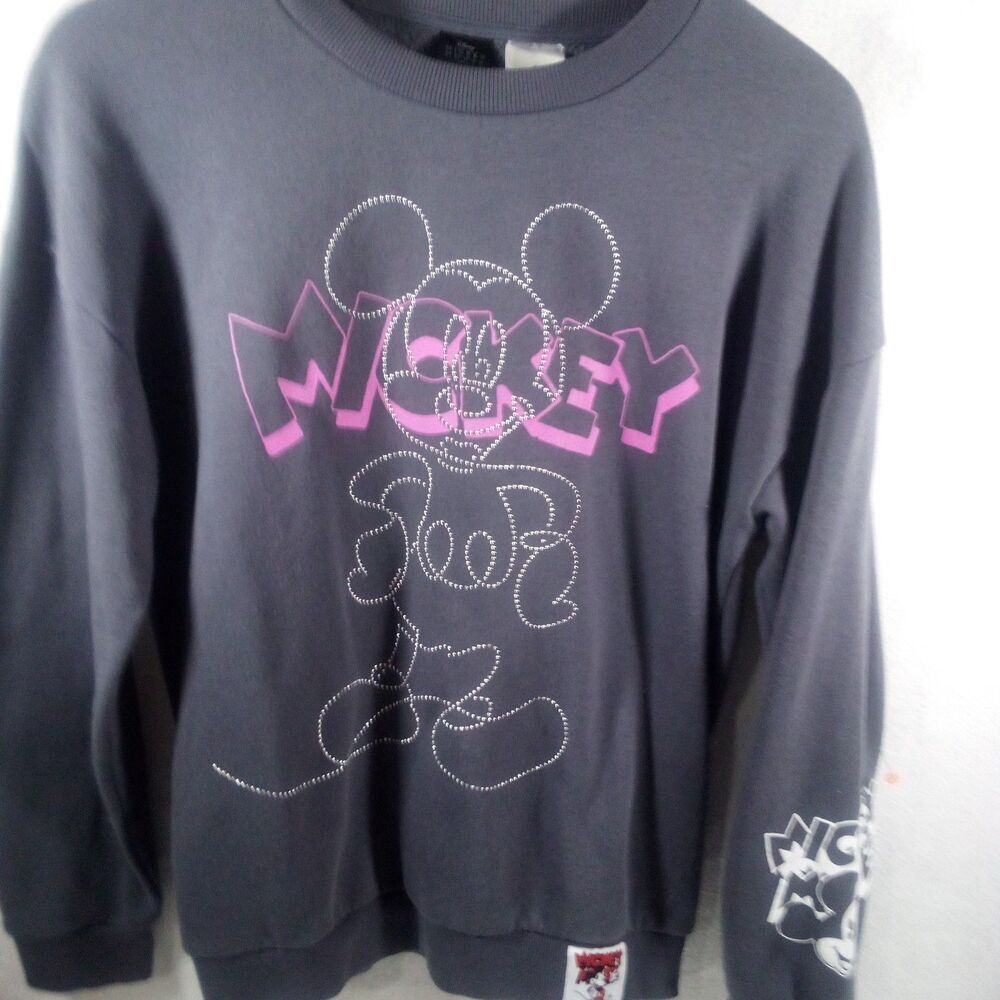 Disney Mickey Mouse Women's Beaded Graphic Sweatshirt Charcoal Size S